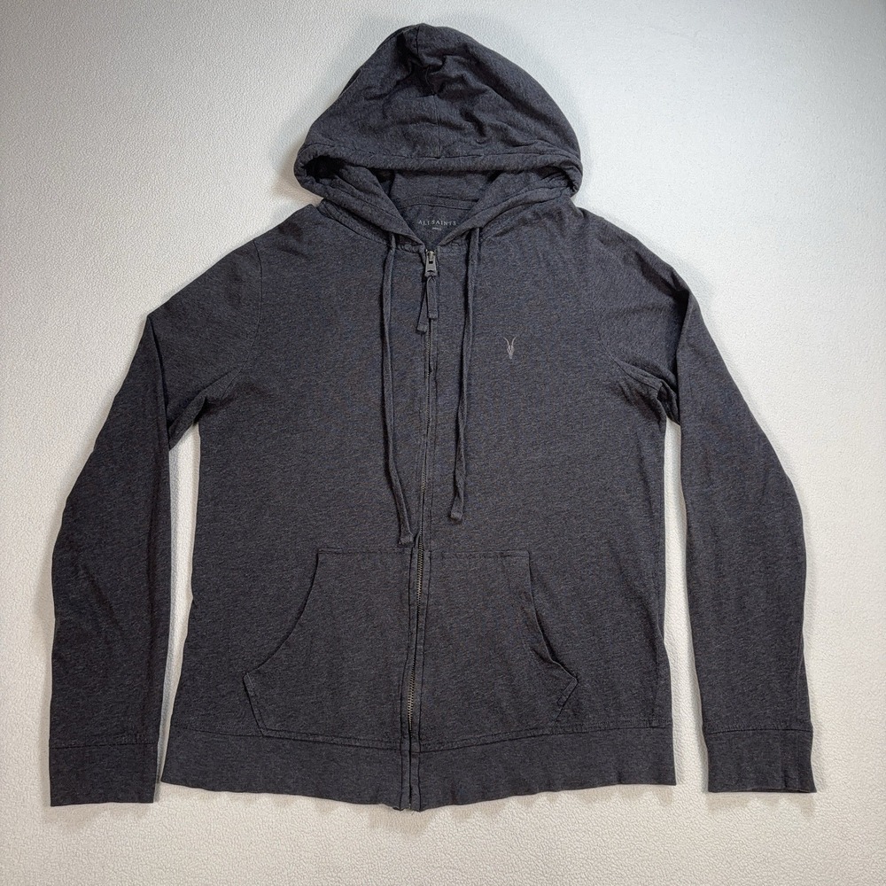 AllSaints Brace Hoodie Men's S Gray Full Zip Cotton Drawstring Pockets *READ*